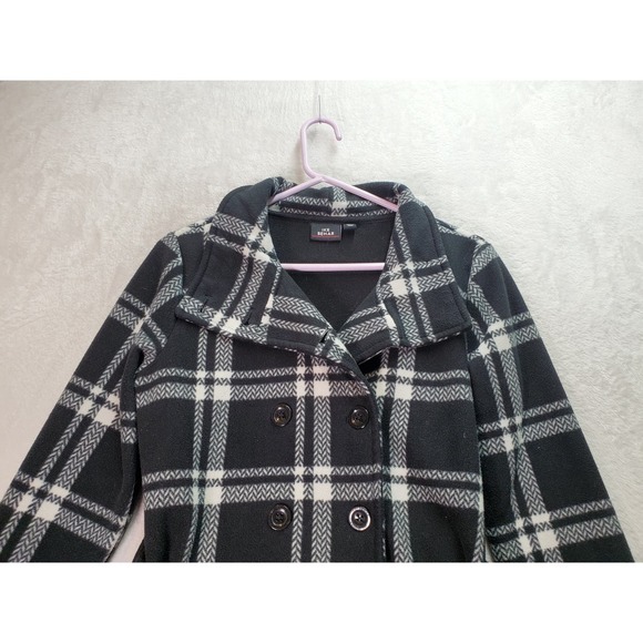 IKE BEHAR Coat Women Small Black White Plaid Collar Double Breasted Button Front - Picture 3 of 8